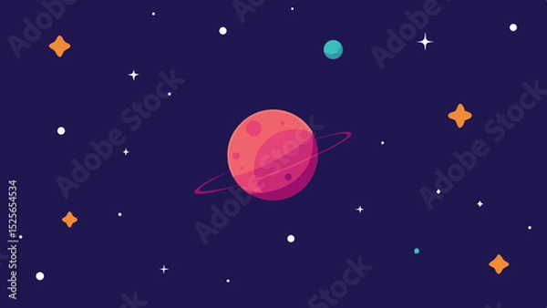 Fototapeta Minimalistic galaxy space illustration featuring planets stars and clean dot elements