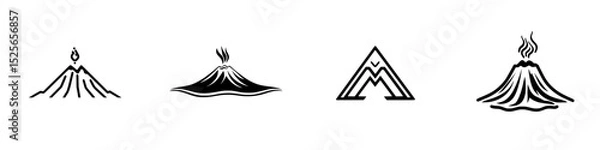 Fototapeta Diverse volcanic icon set showcasing various styles of volcanic eruptions and geographical features in minimalist design