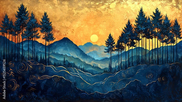 Fototapeta Mystical Forest with Glowing Trees and Misty Atmosphere (Generative AI)