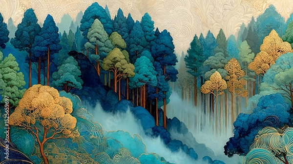Fototapeta Fantasy Forest with Colorful Trees and Whimsical Sky (Generative AI)
