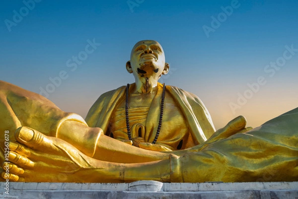 Fototapeta Aerial view, Kruba Srivichai statue at Wat Doi Ti the old history temple in Lumphun, Thailand.