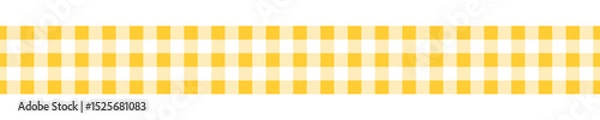 Fototapeta Tape with yellow gingham pattern. Border with checkered vichy print. Ribbon for autumn or Thanksgiving day gifts. Cotton, linen or flannel band isolated on white background. Vector flat illustration.