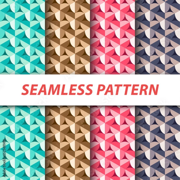 Fototapeta Collection of Seamless Geometric Patterns: Teal, Brown, Pink, and Gray
