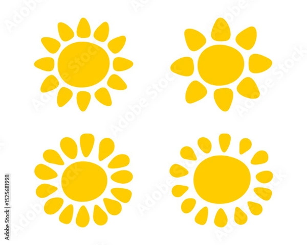 Fototapeta Cute childish sun silhouettes. Set of sunburst, sunrise or sunset signs. Summer theme symbols. Happy positive vibes concept. Vector flat illustration.