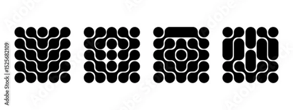 Obraz Set of metaball patterns. Black connected liquid drops or morph dot shapes isolated on white background. Organic blobs or molecules textures. Modern abstract print. Vector graphic illustration.