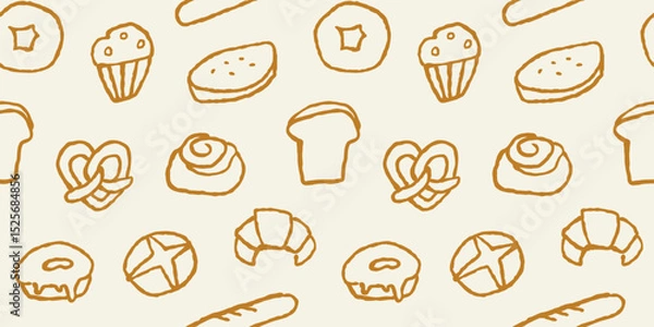 Fototapeta Seamless bakery pattern with hand drawn pastries and bread illustrations