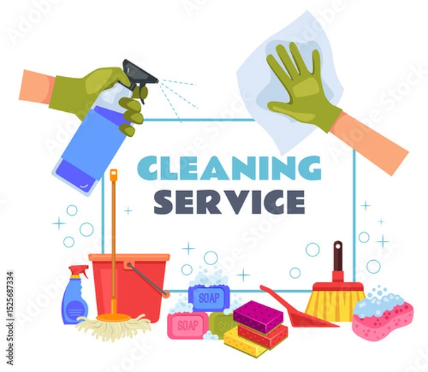 Obraz Cleaning service banner poster with text place design element. Vector flat graphic design illustration
