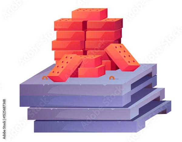 Obraz Construction bricks realism style isolated design element. Vector flat graphic design illustration