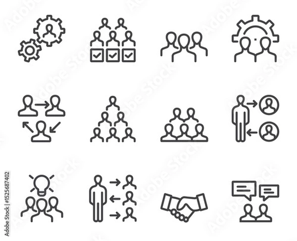 Obraz Teamwork cooperation business project start up icons isolated set. Vector flat graphic design illustration
