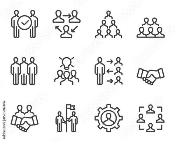Obraz Teamwork cooperation business project start up icons isolated set. Vector flat graphic design illustration
