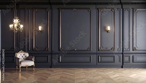 Obraz Luxurious dark room with ornate panels
