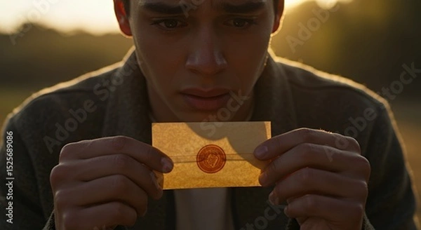 Obraz Mysterious Message: A Young Man Unfolds an Ancient Secret