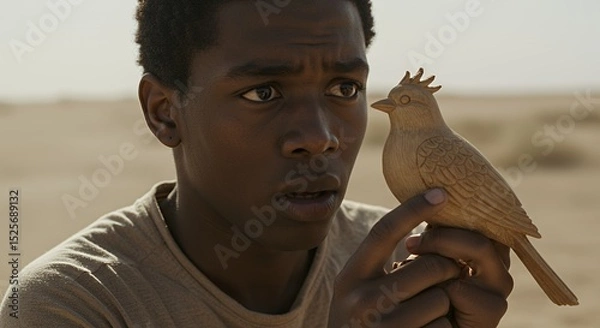 Obraz The Boy and the Bird: A Desert Encounter