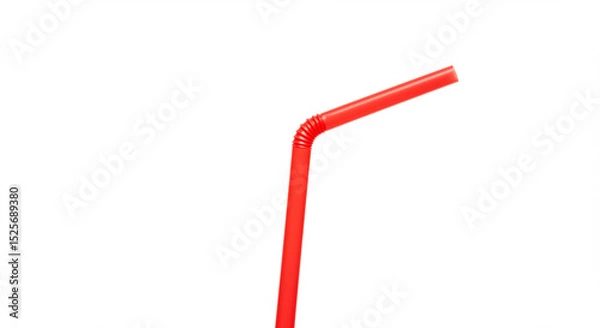Fototapeta A close-up shot of a vibrant red, bent drinking straw on a white background