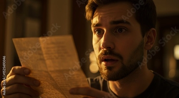 Obraz A Man's Shocked Reaction to a Mysterious Letter