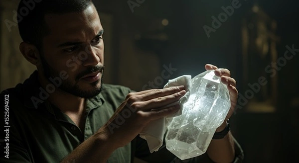 Obraz Mysterious Man Cleaning a Crystal