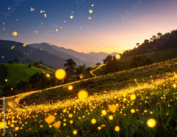 Fototapeta ホタルのいる田園風景