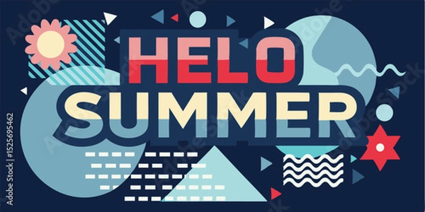 Fototapeta Hello Summer! Vibrant Summer Pattern Design with Bold Modern Typography