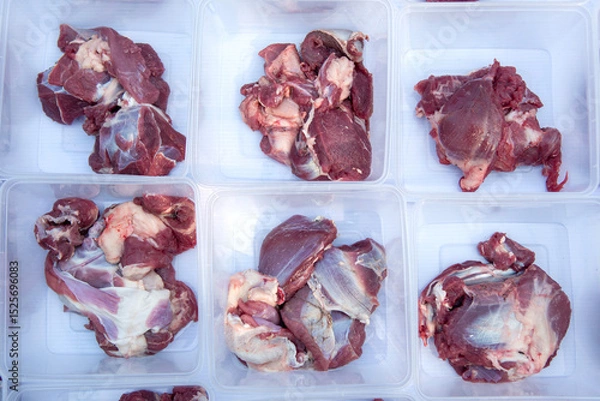 Fototapeta some qurban meat in transparent plastic containers