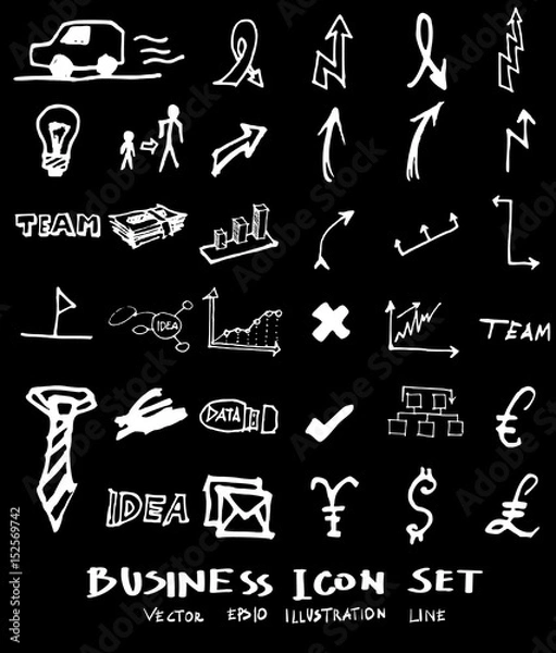 Fototapeta Business set sketch vector ink doodle on chalkboard eps10