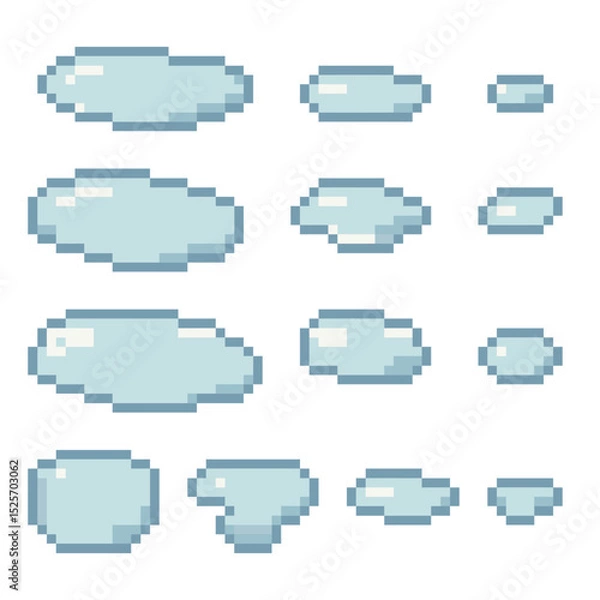 Obraz Pixel art water puddles set