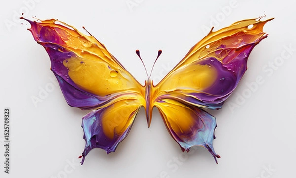 Fototapeta Abstract butterfly made from splashes of colorful paint on white background
