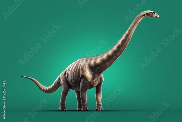 Fototapeta Realistic Brachiosaurus dinosaur standing on vibrant green background display
