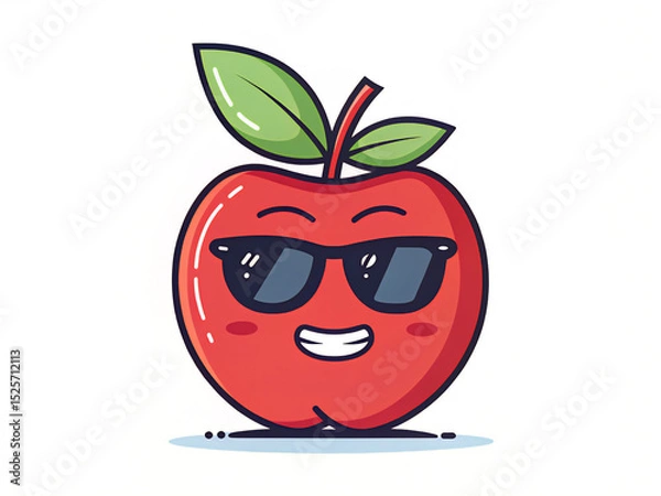 Fototapeta red apple cartoon. cartoon, fruit, food, tomato, apple, vegetable, vector, red, character, illustration, smile, funny, fresh, happy, healthy, face, isolated, cute, green, fun, nature, smiling, diet, h