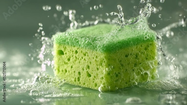 Obraz Green cleaning sponge with textured surface