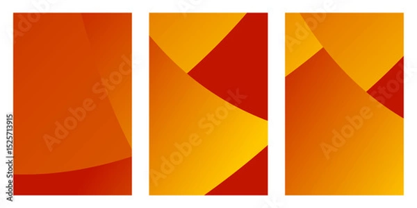 Fototapeta vector illustration of a set of colorful banners. Abstract orange and red patterns are displayed across three vertical panels. The geometric composition is intended as a decorative header element 