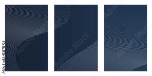 Fototapeta Three navy-blue gradient panels with white, subtle wave patterns. These backgrounds are likely used for sections on a modern website design.