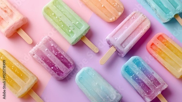 Obraz Pastel popsicles on colorful summer background