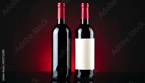 Fototapeta Two red wine bottles on a dark background