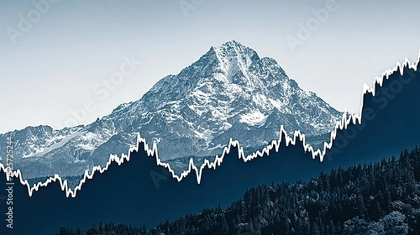 Fototapeta Mountain range overlaid with a  market graph.