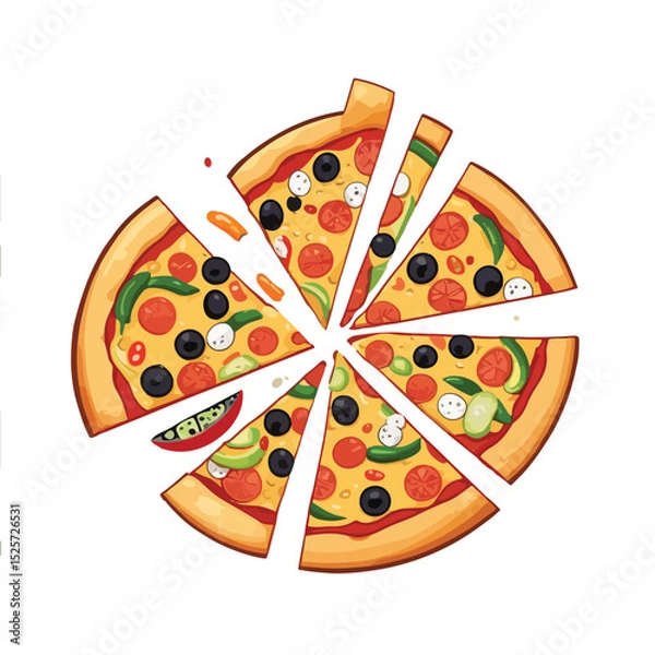 Obraz Flat vector of a cartoon pizza slice 