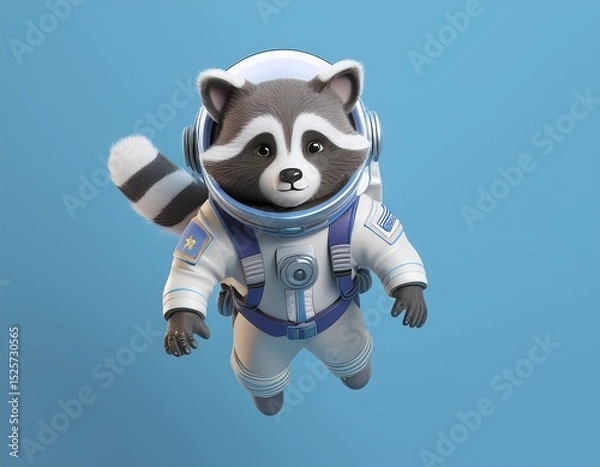 Fototapeta 3D raccoon astronaut floats weightlessly in space