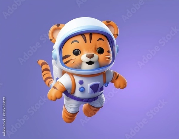 Fototapeta 3D tiger wearing an astronaut suit floats in the air