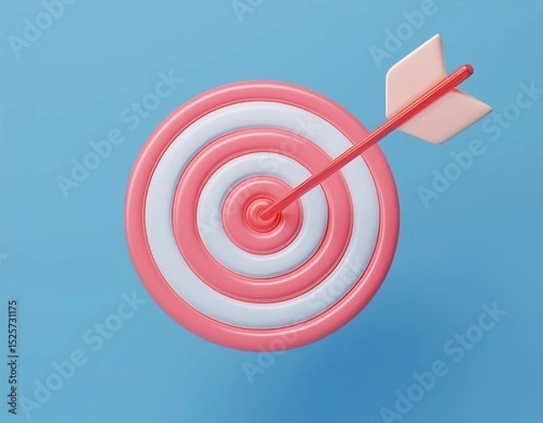 Fototapeta 3D arrow hits the center of a pink and white target