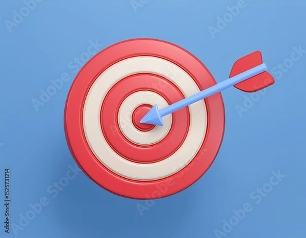 Fototapeta 3D blue arrow hits the bullseye of a red target