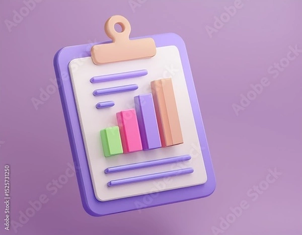 Fototapeta 3D colorful bar chart on a clipboard