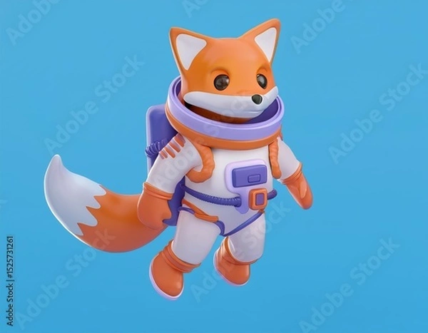 Fototapeta 3D fox astronaut floats through space