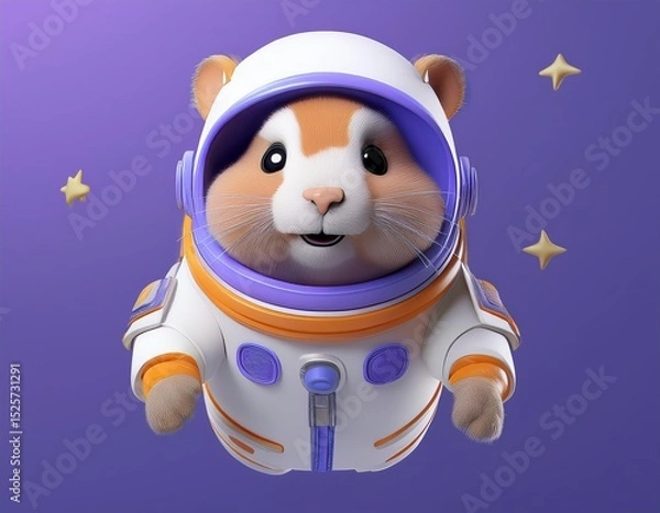 Fototapeta 3D hamster in a spacesuit floats in a starry expanse