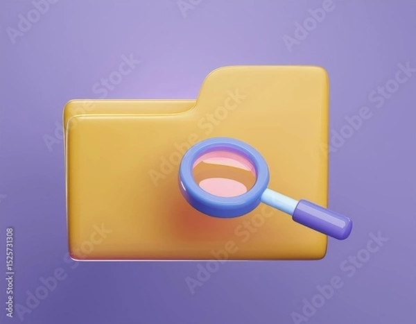 Fototapeta 3D magnifying glass searching through a folder