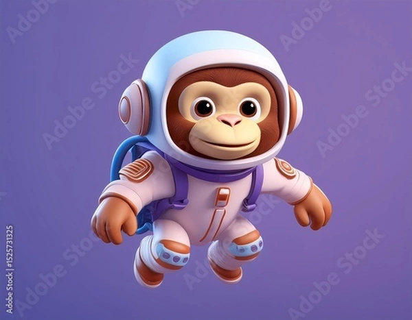 Fototapeta 3D monkey astronaut floats in mid air with a smile on his face