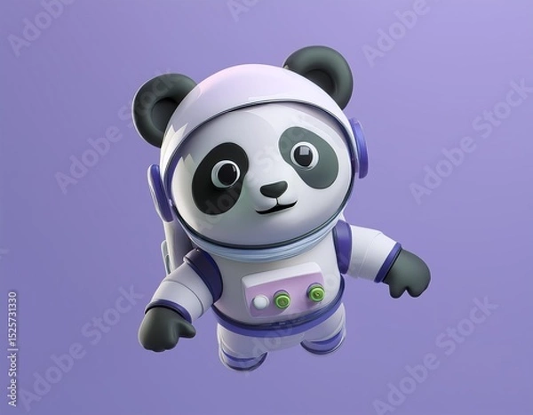 Fototapeta 3D panda astronaut floats through space