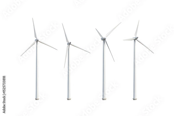Obraz Collection of four wind turbines isolated on transparent background