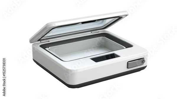 Fototapeta White flatbed scanner with open lid for document digitization