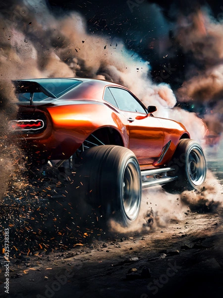 Fototapeta Glamour Sleek Sports Car Drifting Hard