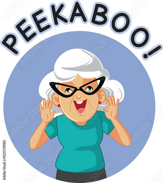 Fototapeta 
Cheerful Granny Playing the Peekaboo Game Vector Cartoon Character 
Happy grandma peeking out while having fun with her grandchild 