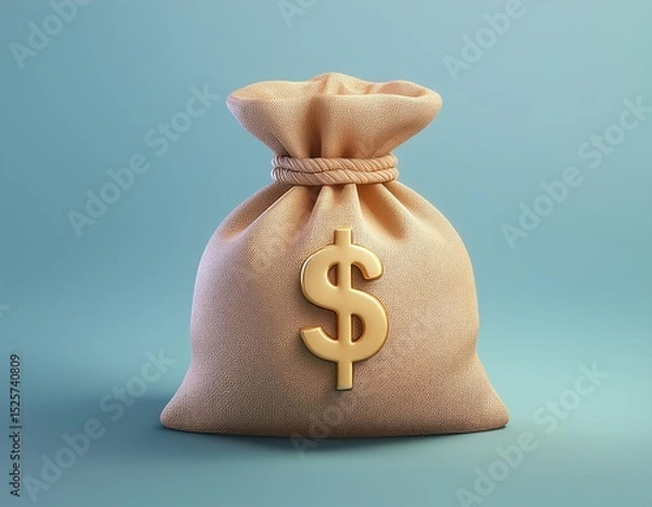Fototapeta A money bag with a golden dollar sign on it
